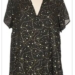 Torrid Black Georgette Blouse with Gold Star Pattern